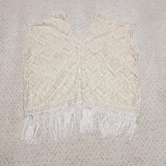 Victorias Secret Ivory Cream Lace Kimono Cover Up Womens Medium Large Fringe - Picture 9 of 16